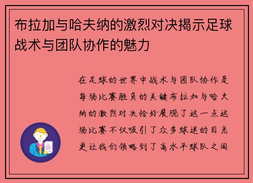 布拉加与哈夫纳的激烈对决揭示足球战术与团队协作的魅力